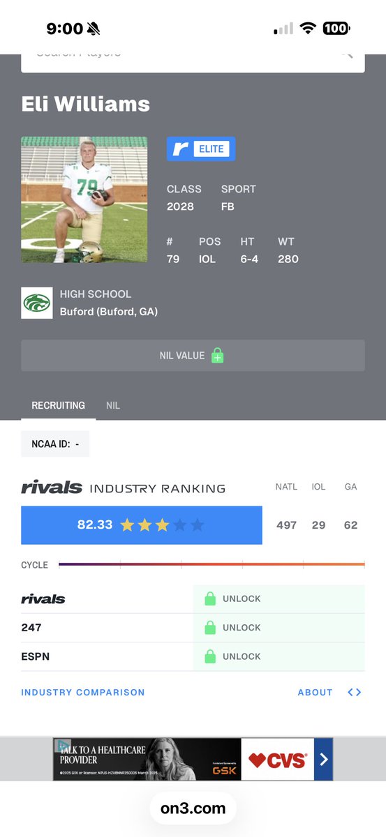 EliWilliams2028's tweet photo. Blessed to be ranked as a 3⭐️ in the newest rival rankings
@Rivals @ChadSimmons_ @TomLoy247 @Coach_Davis22 @adamgorney @samspiegs @SWiltfong_ @BrandonHuffman @GregSmithRivals @bigka54 https://t.co/IN1aeGCaQ9