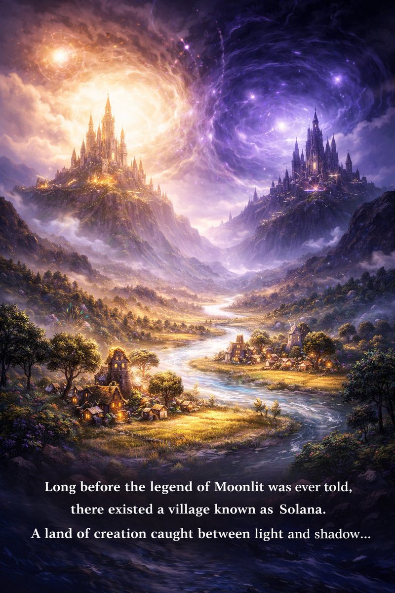 D_Gemhunter's tweet photo. Dearest gentle reader,

Long before the legend of Moonlit was ever told there existed a village known as Solana. 

A land famed for its fertile ground, where new creations were born with every passing day.

But Solana was not untouched by conflict.

For beyond its fertile fields stood two rival villages watching its prosperity.

Everrise, who believed growth should never stop.

And Duskfall, who believed everything built must one day fall.

Their rivalry did not just divide the land…

It gave birth to something far more dangerous.

A group called Chaos.

A force that consumed the impatient and tested the wise. 🧵

#RUNA #MOONLIT