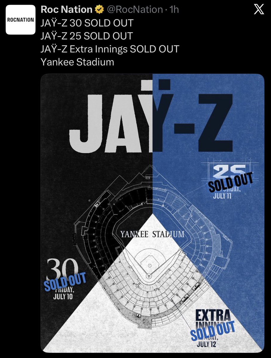 oncehive's tweet image. Mais de 1,6 milhão na pré-venda. 950 mil na venda geral. Resultado? Os dois shows de #Jayz em Nova York esgotados em menos de 30 minutos foi obrigado a abrir uma data extra.

S. Carter is back. 😎