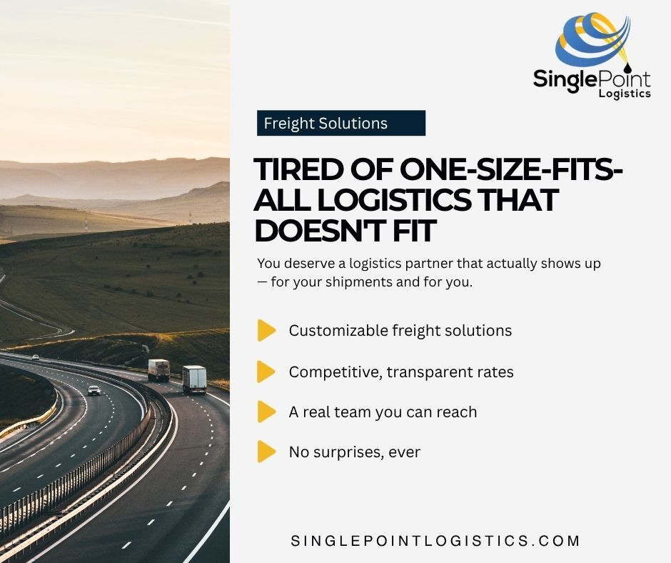 SinglePointLog's tweet image. You shouldn't have to fight for good freight service. We keep things simple: your needs come first, your rates are clear, and we're always just a call away.

#SinglePointLogistics #transportation #services #supplychain #logistics #houston #truckingindustry #houstontx #texas
