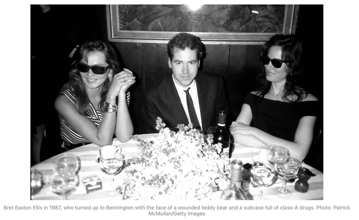 “Bret Easton Ellis, who turned up to Bennington with the face of a wounded teddy bear and a suitcase full of class-A drugs.”