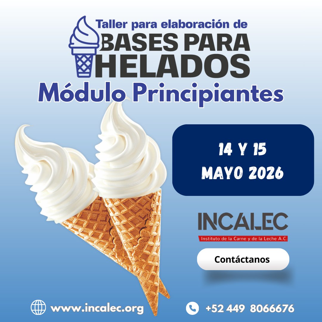 Incalec's tweet photo. Conocer  el proceso, estandarización, composición química y uso adecuado de ingredientes de acuerdo al tipo de helado.
Claves para el éxito de tu negocio, conoce más  en el taller de 2 días en Aguascalientes, Ags
https://t.co/8l2JWeadGH ó al Tel. +52) 4498066676 #lacteos #helados https://t.co/0bRrYSlwON