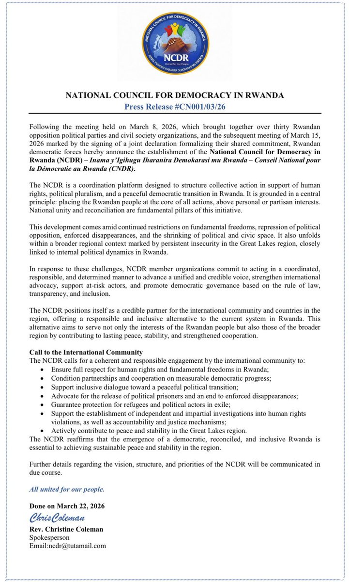 National Council for Democracy in Rwanda tweet media