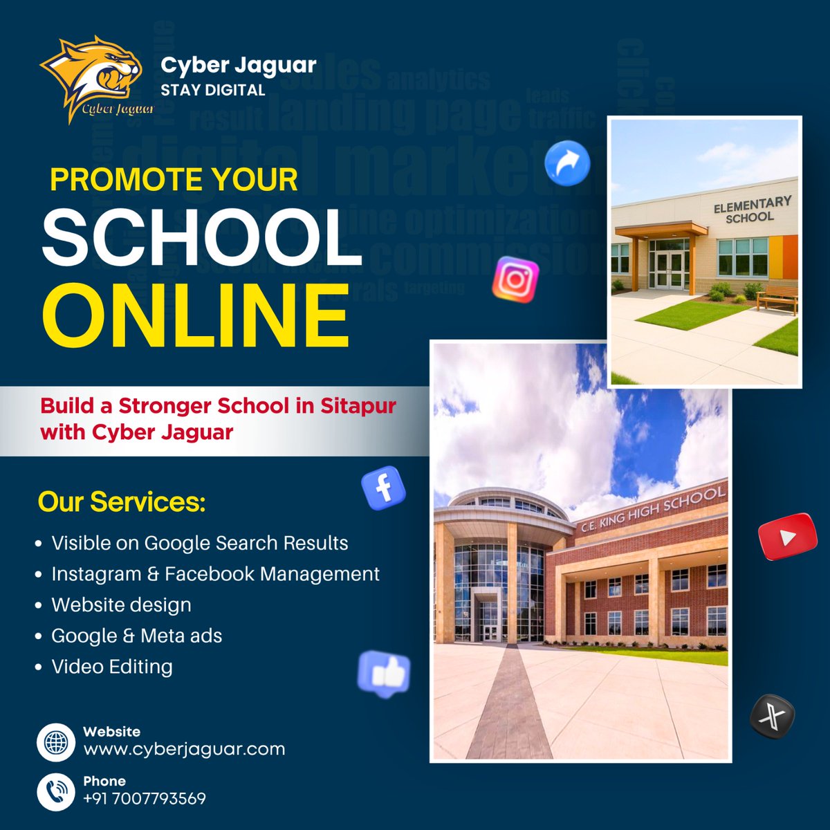 jaguar_cyber's tweet photo. Cyber Jaguar Stay Digital, Stay Ahead!
Promote Your School Online & Grow Faster!
Sitapur के स्कूलों के लिए अब Digital Presence बनाना हुआ
.
#CyberJaguar #StayDigital #SchoolPromotion #DigitalSchool #SitapurSchools #EducationMarketing #SchoolBranding #GoogleAds https://t.co/BbSZMTnVhE
