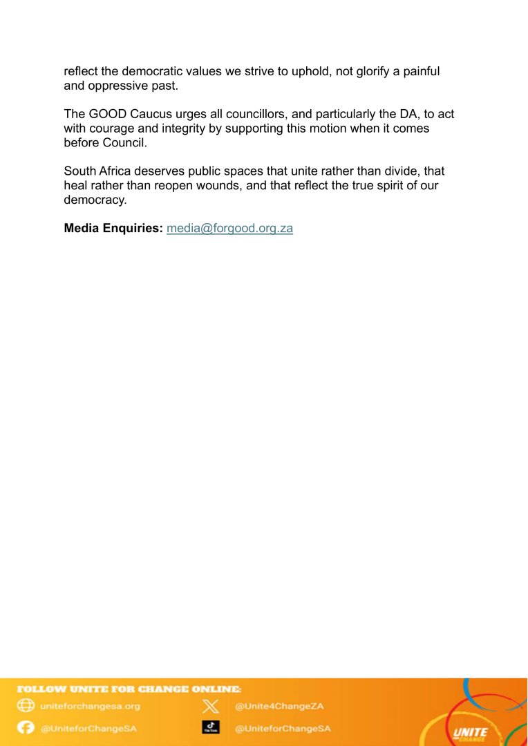 ForGoodZA's tweet photo. Eugene de Kockโs explosive claims that Botha ordered apartheid killings make it clear: our public spaces must honour democracy, not oppression.
South Africa deserves streets that heal and unite. โ๐ฟ๐ฆ
#GOODParty #UniteforChange #Justice #Democracy https://t.co/DW3aJraiR3