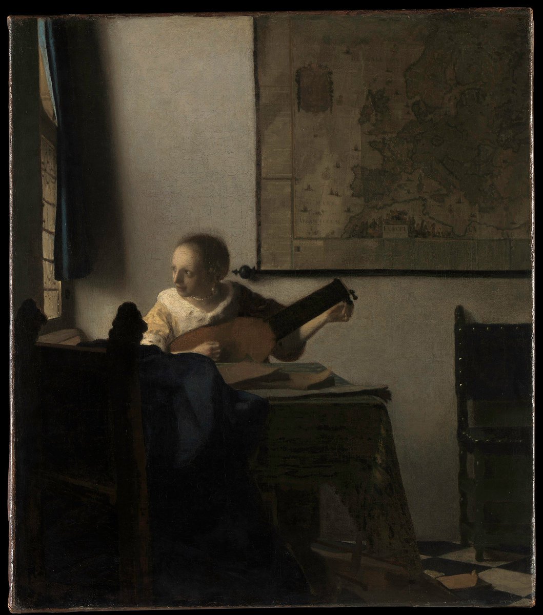 BP4Politics's tweet photo. Johannes Vermeer, Woman with a Lute (c. 1662-1663). Housed at the Metropolitan Museum of Art in New York City. #DutchArt https://t.co/6xlZ0G24rf