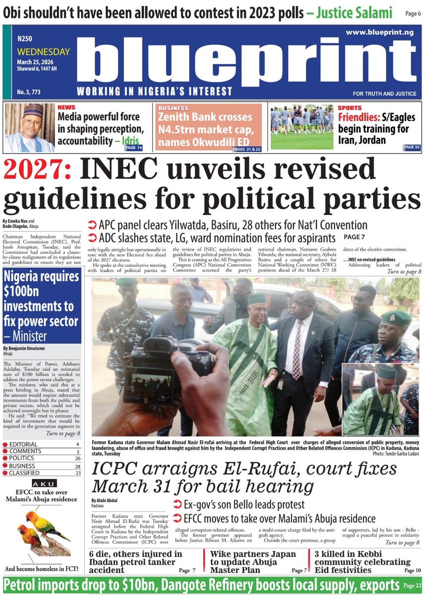 Blueprint_ng's tweet image. #Newspaper Frontpage…………..Get your copy via blueprint.ng