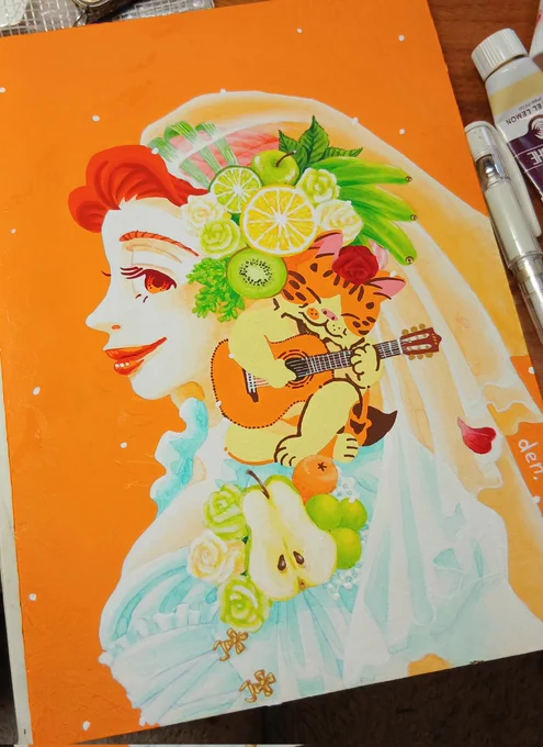 進捗～
おいらあんまドレスとかバラとか描く作風ではなったからたのし～

#はしレンジャー展 、いよいよ28日からだよ～

🌸グループ展『腹ペコみやこ道中』
🌸3/28〜4/12
🌸京都出町柳トランスポップギャラリー 