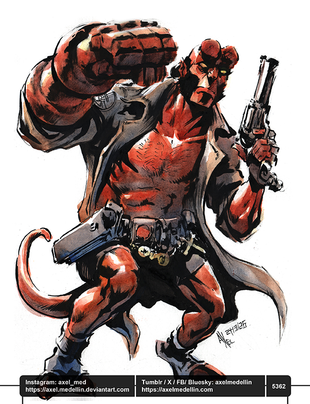 AxelMedellin's tweet photo. #dailydrawing 5362 #dibujodiario #drawingoftheday #hellboy #hellboyday #anungunrama #bprd #fanart #watercolor #brushandink #traditionalart https://t.co/2ytz5g86n5