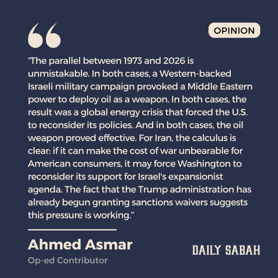 DailySabah's tweet photo. Between 1973 and 2026, the oil weapon still effectively strikes - by Ahmed Asmar | DS Opinion
https://t.co/fWqj4fwhTg https://t.co/f1XEUe55FC