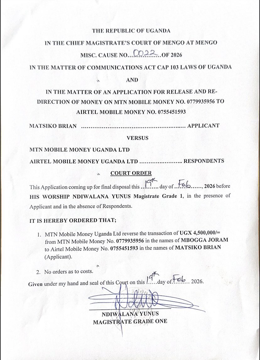 NorahKathryn's tweet photo. Ugandans need MTN to respect court orders and return Brian’s UGX 4.5M ASAP!
Compliance equals to customer confidence. #MTNfraudAlert https://t.co/x4hgK0IHZK
