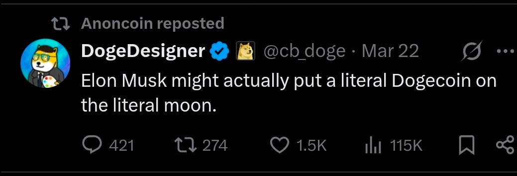TotheMoononDoge's tweet photo. @anoncoinit knows best

To the $moon! https://t.co/p0SNoaEX5z