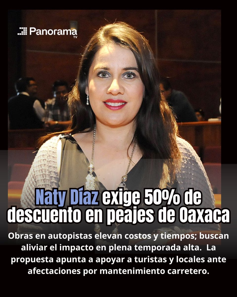 🚧 <a href="/NatyDiazJmz/">Naty Díaz</a>  va por descuento en autopistas de Oaxaca
La diputada del PAN pidió a <a href="/CAPUFE/">CAPUFE</a> aplicar 50% de descuento en las autopistas Barranca Larga–Ventanilla y Mitla–Tehuantepec durante la Semana Santa.

#Oaxaca #CAPUFE #SemanaSanta #PAN #Turismo #Movilidad #Tuxtepec