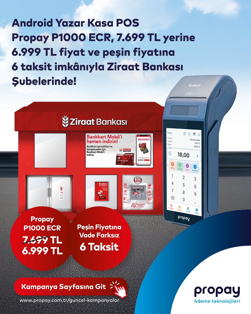 propaytr's tweet image. İşletmelerin hızlı, güvenli ve kesintisiz ödeme almasını sağlayan Android Yazar Kasa POS Propay P1000 ECR, 6.999 TL fiyat ve vade farksız 6 taksit ödeme imkânıyla Ziraat Bankası Şubelerinde! ⚡

#Propay #P1000ECR #PropayP1000ECR #Android #YazarkasaPOS #ZiraatBankası #Kampanya