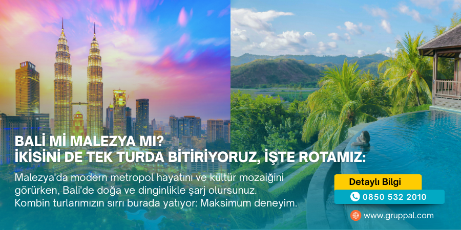 gruppal's tweet photo. Bali mi Malezya mı? 

Cevap: İkisi de! Malezya'da modern metropol hayatını ve kültür mozaiğini görürken, Bali'de doğa ve dinginlikle şarj olursunuz. 

Kombin turlarımızın sırrı burada yatıyor: Maksimum deneyim.

https://t.co/AjwZ8nrbwR https://t.co/1N1hmbYLFm