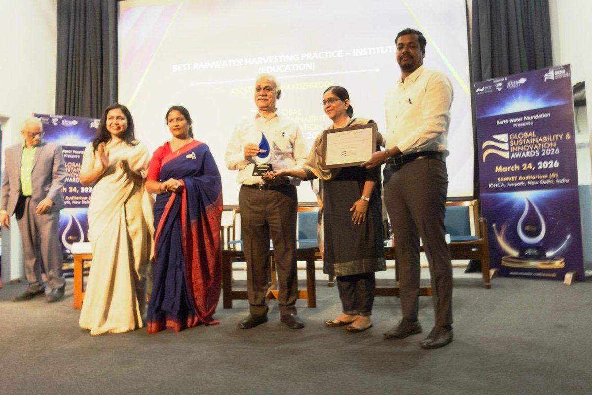 CWRDM1's tweet photo. 🏆 CWRDM Wins Global Recognition

Centre for Water Resources Development and Management (CWRDM) has been honoured with the Global Sustainability &amp; Innovation Awards - 2026 in the category “Best Rainwater Harvesting Practice – Institution (Education)”. https://t.co/okvQ7CIjLL