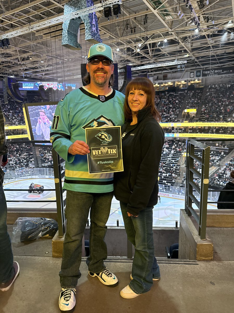 TAS_801's tweet photo. Shoutout to the @utahmammoth @RyanQualtrics and @VetTix  for an amazing event. Sucks we lost but it was a great time to get out and see this team. Sorry the wife isn’t in mammoth gear. We will get her right for the next even when we find her size lol. #TusksUp https://t.co/MX9ZouUHBR