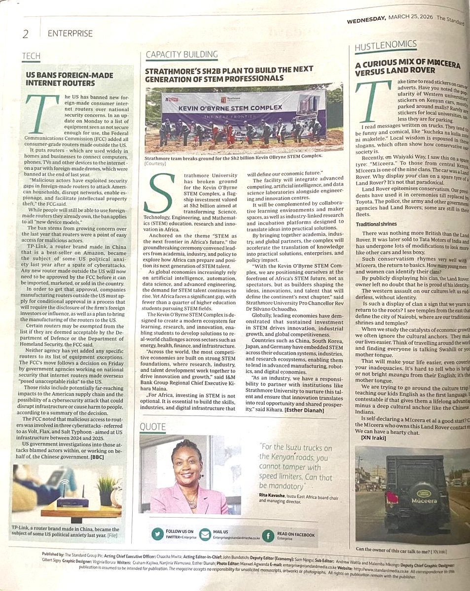 StrathU's tweet image. Leo Magazetini… 

Strathmore’s KSh 2 billion vision to build the next generation of STEM leaders is making headlines!

Read More 👉👉👉 standardmedia.co.ke/business/artic…  cc @StandardKenya 

#ResearchWednesday #StrathMoreSTEM #TheNextFrontier #SUreFuture