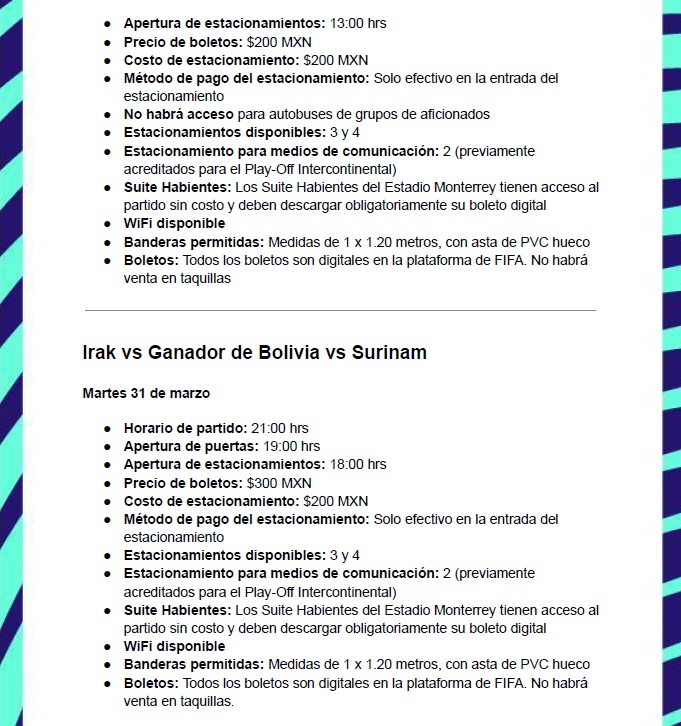 SancadillaNorte's tweet photo. La Guía que nos pasa @MonterreyFWC26 para los aficionados que asistirán al Bolivia 🇧🇴 vs. Surinam 🇸🇷 y el Irak 🇮🇶 vs. Bolivia 🇧🇴 o Surinam 🇸🇷 por un boleto mundialista. https://t.co/dxe9ZRrjvp