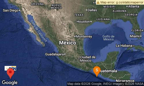 SISMO Magnitud 4.3 Loc  170 km al SUROESTE de MAPASTEPEC, CHIS 24/03/26 18:55:07 Lat 14.08 Lon -93.62 Pf 10 km