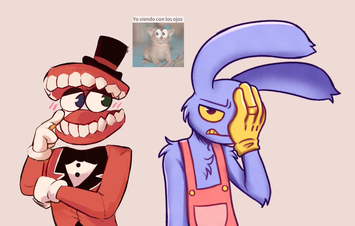 _nyanyanko99's tweet photo. A collab with my friend of that one trendy meme 😭 @SALVAart1  
#tadc #showbunny #bunnyteeth #Caine #Jax https://t.co/yFMhmiDdvO