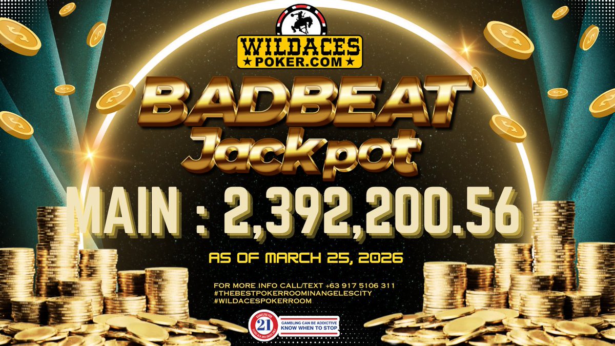 wildacespoker's tweet photo. WIN WIN WEDNESDAY PLAYERS! 

We are inviting you to play our NLH 25/50 &amp; 50/100 blinds with an enormous jackpot of ₱ 2,392,200.56

Hit us up at our social media accounts: Fb: Wild Ace Poker Room IG &amp; TW: Wild Aces Poker Room Contact#:09175106311 https://t.co/SyxQVuiZyF