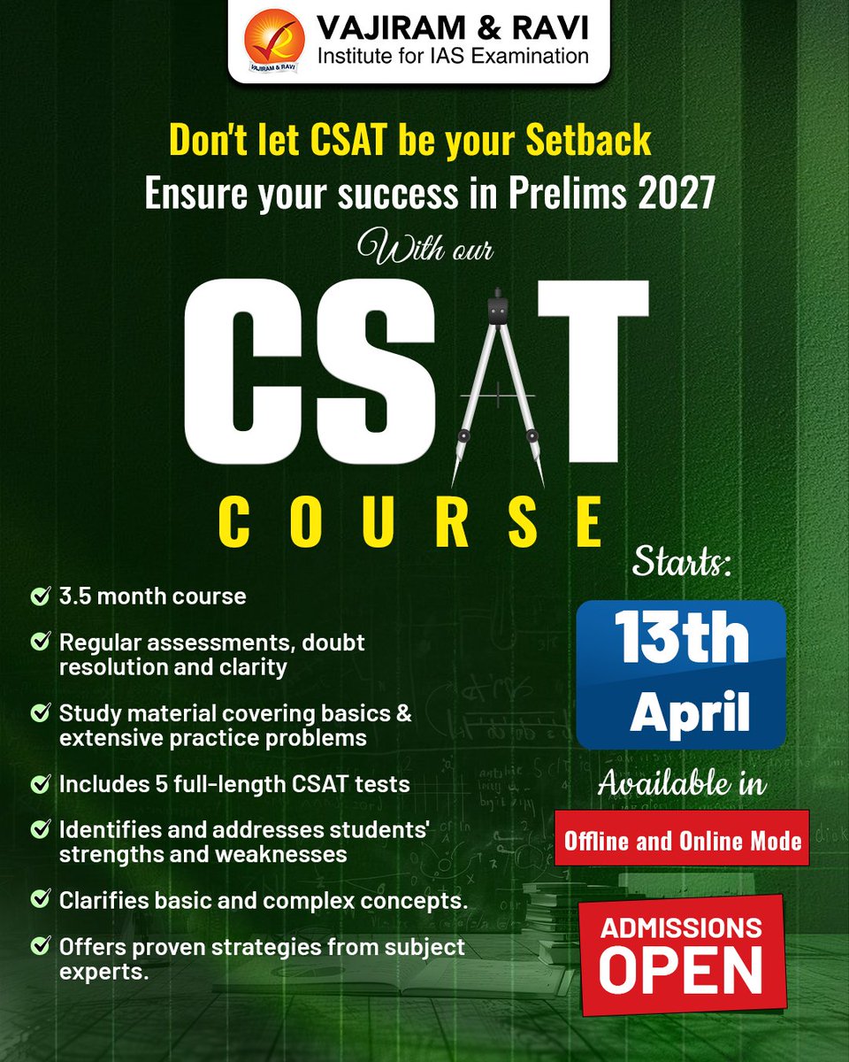 VajiramRavi's tweet photo. 🧠 Don't let CSAT be a roadblock to your UPSC success.

For Enquiries and Registration: https://t.co/MIf4pWtrD9

💡 Make CSAT your strength, not your struggle!

#CSAT2026 #UPSC2026 #IASPreparation #VajiramAndRavi #CSATCourse #UPSCPrelims #UPSCQualify #CivilServicesExam #CSATTips https://t.co/5ehp8UPZoY