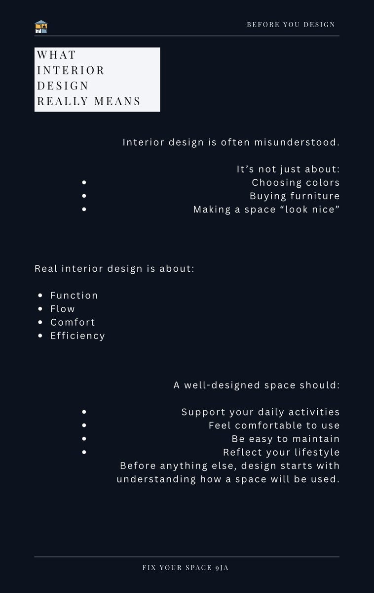 FixYourSpace9ja's tweet photo. Most people don’t regret interior design because of money.
They regret it because they didn’t know this before they started.
These are pages from my free guide: “Before You Design”
It shows you how to avoid costly mistakes in your space.
https://t.co/xD2qQg7LEQ
#interiordesign https://t.co/nPRium20DQ