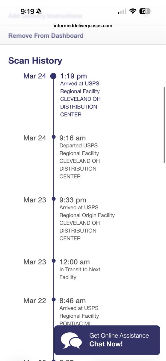 a0edward's tweet photo. @USPS @USPSHelp how is this even remotely possible?  Delivery is 10 miles from Pontiac Mi. https://t.co/GKQk2lT0Xk