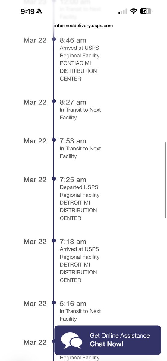 a0edward's tweet photo. @USPS @USPSHelp how is this even remotely possible?  Delivery is 10 miles from Pontiac Mi. https://t.co/GKQk2lT0Xk