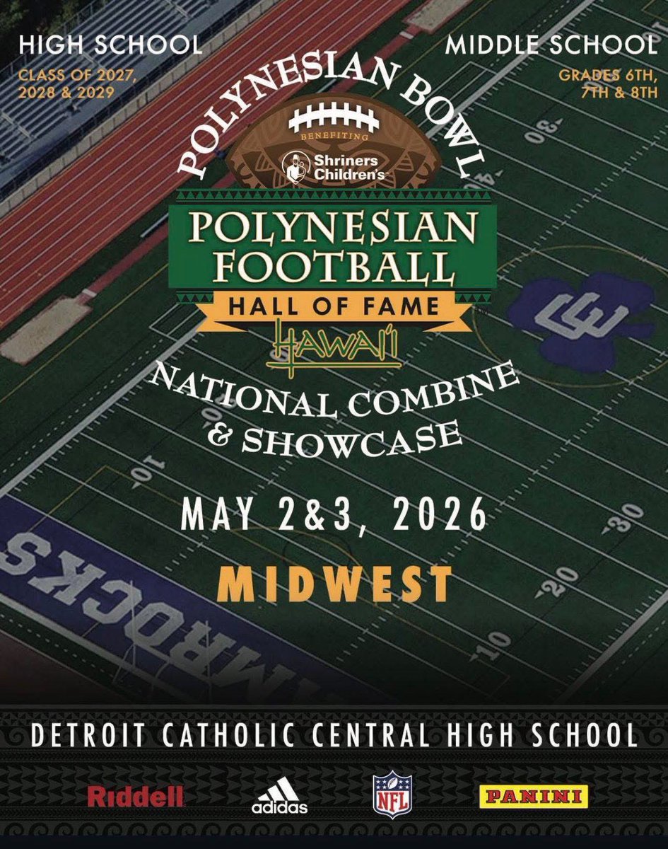 Middle School &amp; High School Football Players Register for the 1st Annual Midwest <a href="/polynesiabowl/">adidas POLYNESIAN BOWL</a> Showcase &amp; Combine! 

polynesianbowl.com/nationalcombin…