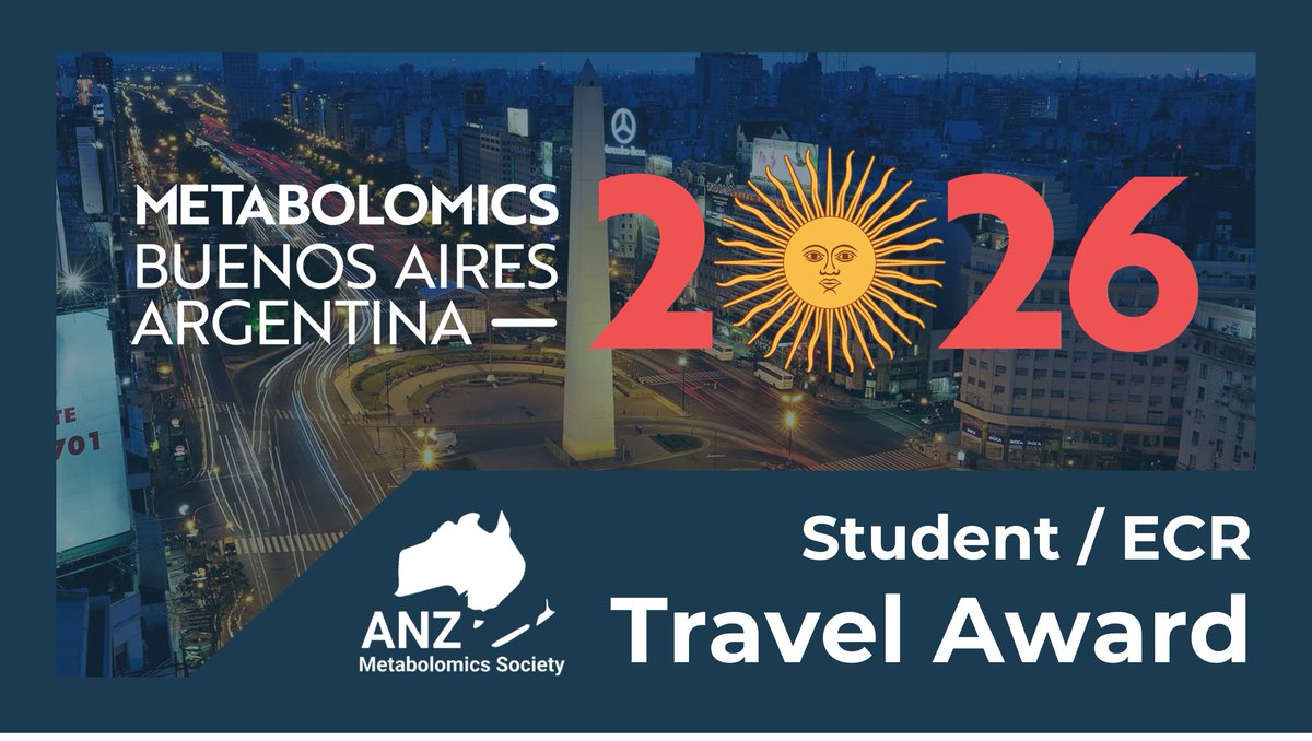 ANZMetabolomics's tweet image. 📢 Travel Grant Opportunity!

#ANZMetSoc is offering 2 travel grants (up to $1,000 AUD each) to support attendance for #students &amp;amp; #ECRs at #Metabolomics2026 🌍✈️

⏰ Apply by 21 April 2026
🔗 tinyurl.com/ANZMetSoc2026T…

Don’t miss your chance to take your research global!