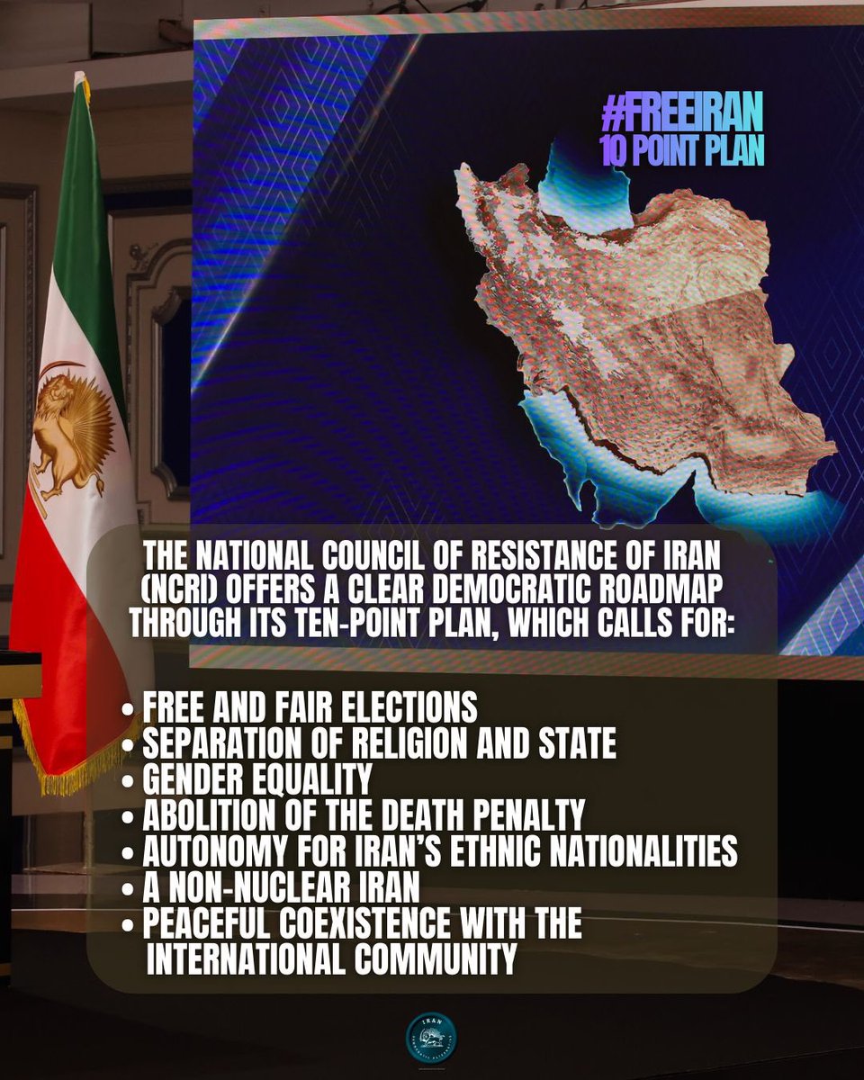 IranDemoAlt's tweet photo. @Maryam_Rajavi The National Council of Resistance of Iran (NCRI) offers a clear democratic roadmap through its Ten-Point Plan, which calls for:
#IranDemocraticAlternative
#FreeIran
#MaryamRajavi
#NCRIAlternative
#IranFuture https://t.co/G1ypgbazfS