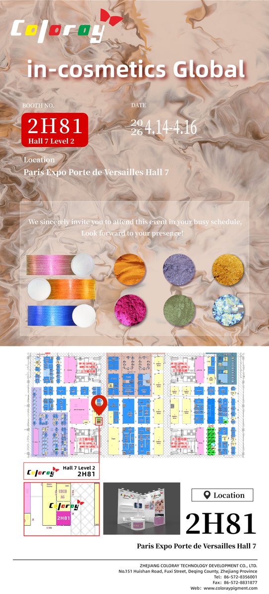 ColorayCosmetic's tweet photo. The future of color is coming to Paris.
COLORAY invites you to experience the next generation of cosmetic pigments at in-cosmetics Global 2026.
📍 Booth 2H81, Hall 7
📅 April 14–16
#COLORAY #inCosmeticsGlobal #ColorInnovation #Paris #FutureOfBeauty https://t.co/1ldtuPkWOE