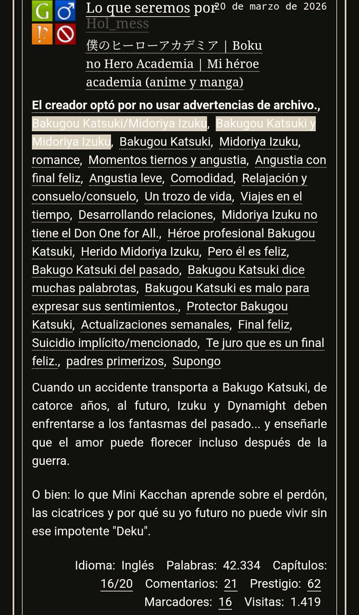 MinHaRa17's tweet photo. @dkwizu YOOOOO Y TRAIGO FANFICS QUE ESCRIBÍ EN AO3. Todos menos 1 están completos pero denme chance

Dejo mi perfil para que vayan, ahí están todas los fics de las imagenes

https://t.co/YrGM0ieF9x https://t.co/ORN70zN4mH