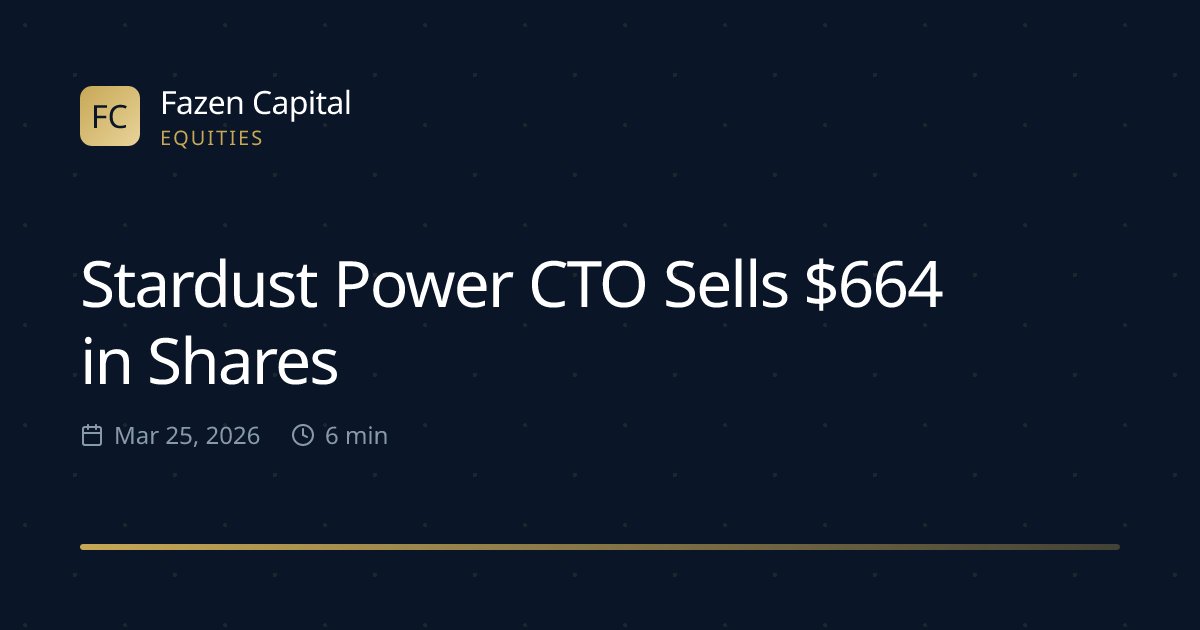 fazencapital's tweet image. Stardust Power CTO Sells $664 in Shares: Stardust Power CTO sold $664 of stock on Mar 25, 2026 (Investing.com); retrieve the primary filing to assess whether this… dlvr.it/TRgzyl 👈 Read full analysis #StardustPower #StockMarket #CTO #Investing #FinanceNews