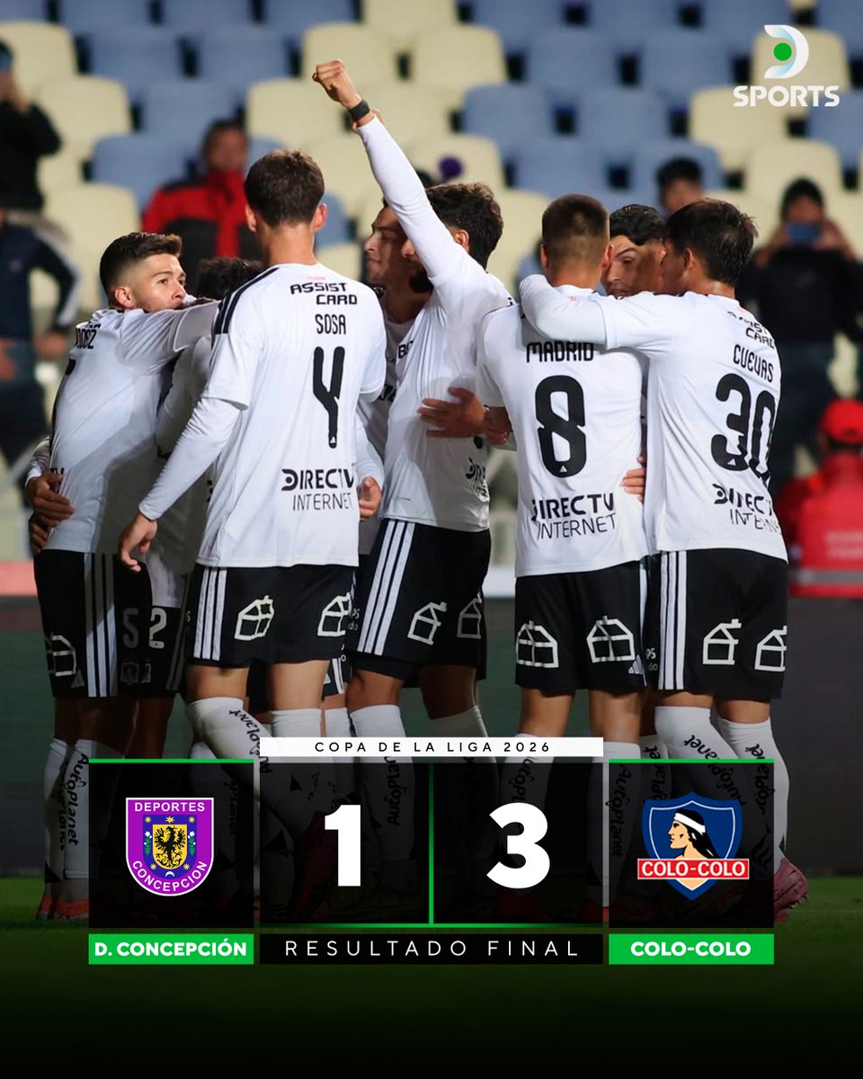 DSportsCL's tweet photo. TRIUNFO DEL CACIQUE A DOMICILIO ✅⚪⚫
Como visitante, Colo-Colo derrotó 3-1 a Deportes Concepción, por la Copa de la Liga 2026.
#EnLaPielDeColoColo
📷 Colo-Colo https://t.co/OAOxD4NpQG