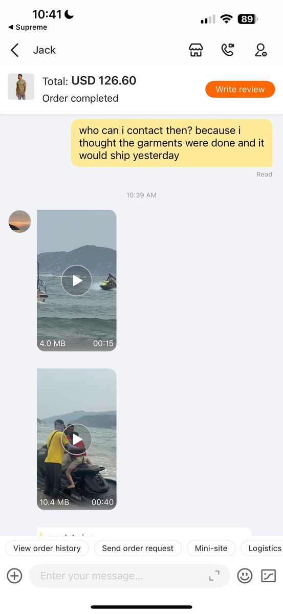 michaeljude98's tweet photo. asked my alibaba agent if he shipped my orders &amp; he sent himself on a jet ski #whatdatmean https://t.co/ECRpNTaqn7