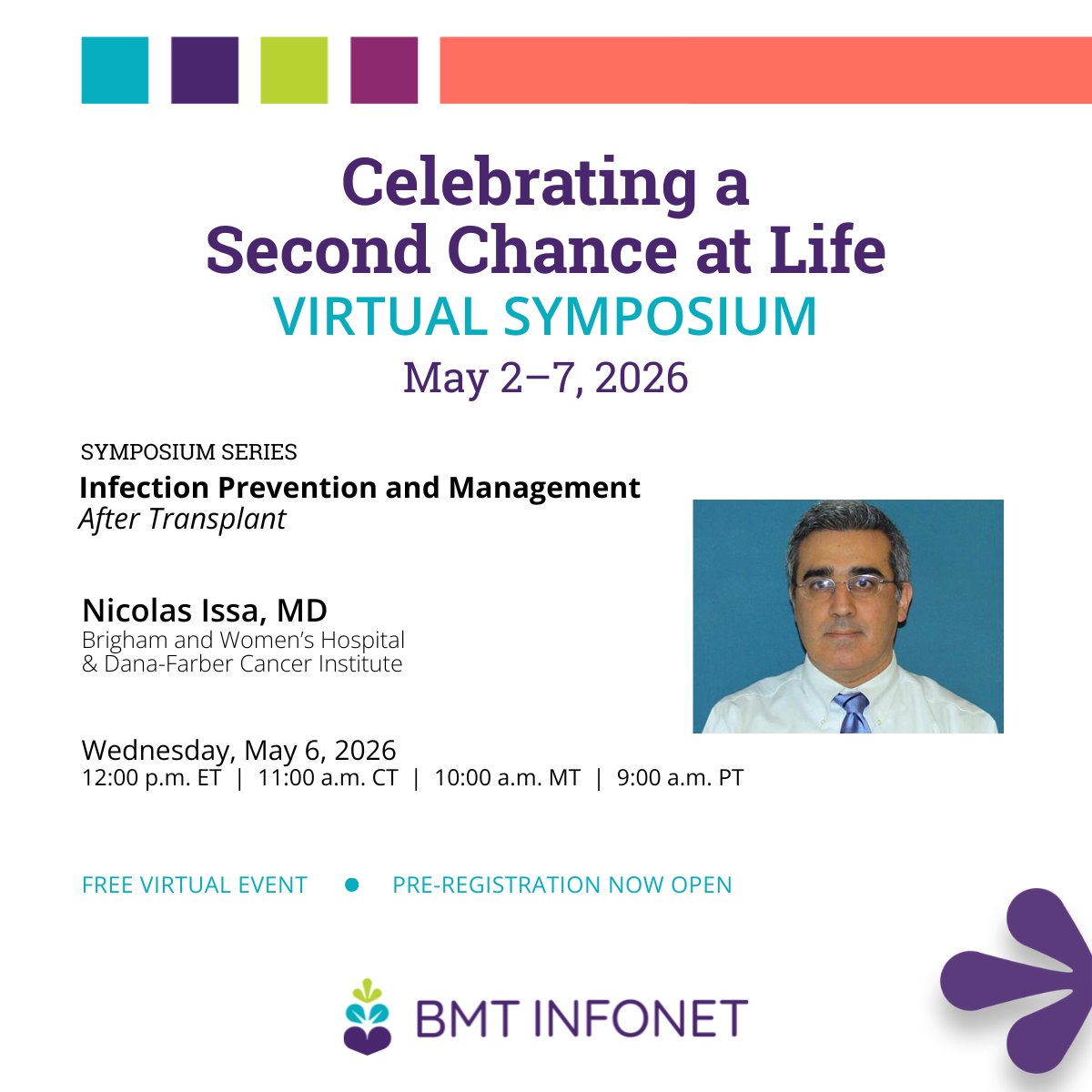 BMTInfoNet's tweet image. Infections are a key risk after transplant and CAR T.

Learn how to reduce risk, recognize symptoms, and understand vaccines.

🗓 May 6
🕛 12:00 p.m. ET | 11:00 a.m. CT | 10:00 a.m. MT | 9:00 a.m. PT

Register: bmtinfonet.org/registration20…

#BMTInfoNet #InfectionPrevention