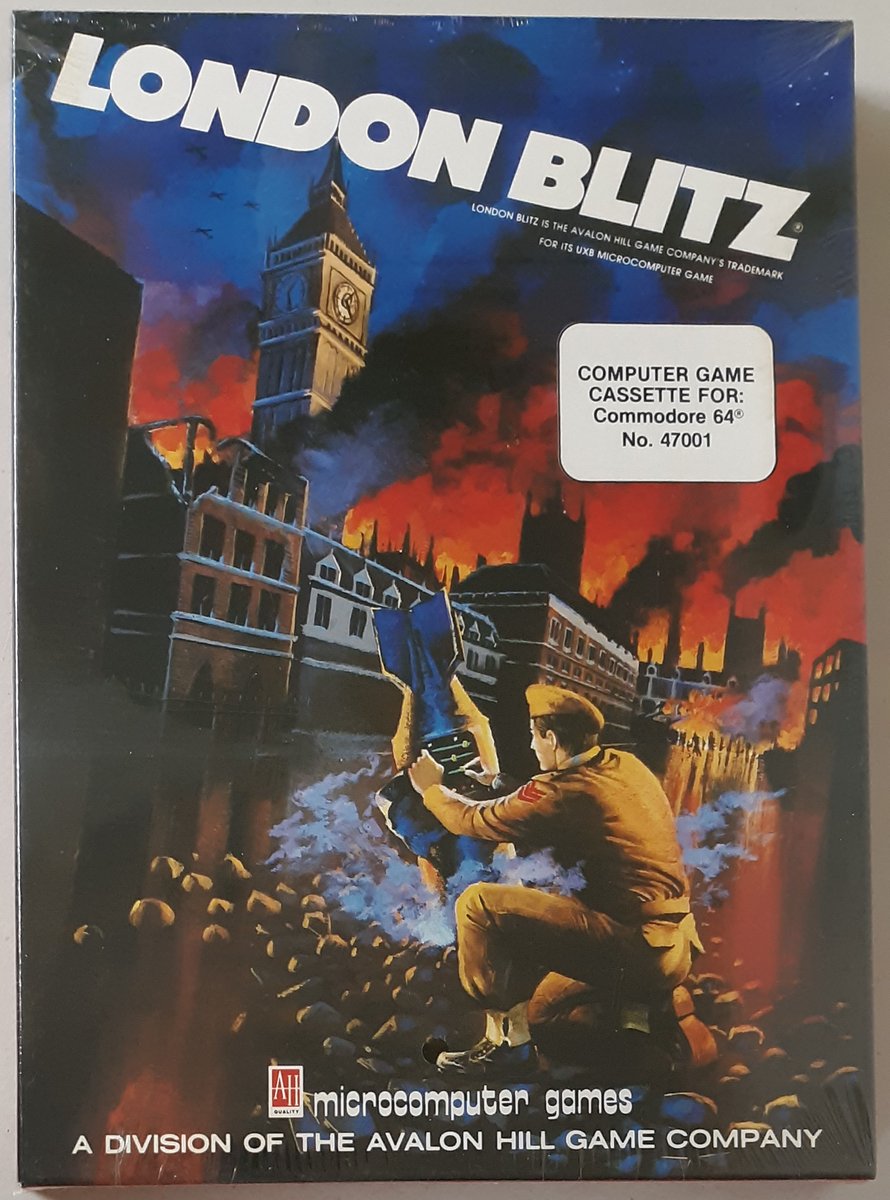 "London Blitz"1984 Avalon Hill/Microcomputer Games for Commodore 64 C64 computers. You are in the perilous world of bomb disposal during WWII. It is up to you to defuse the unexploded bombs that didn't explode on impact. The only way out is to be promoted to Captain. For 1 player