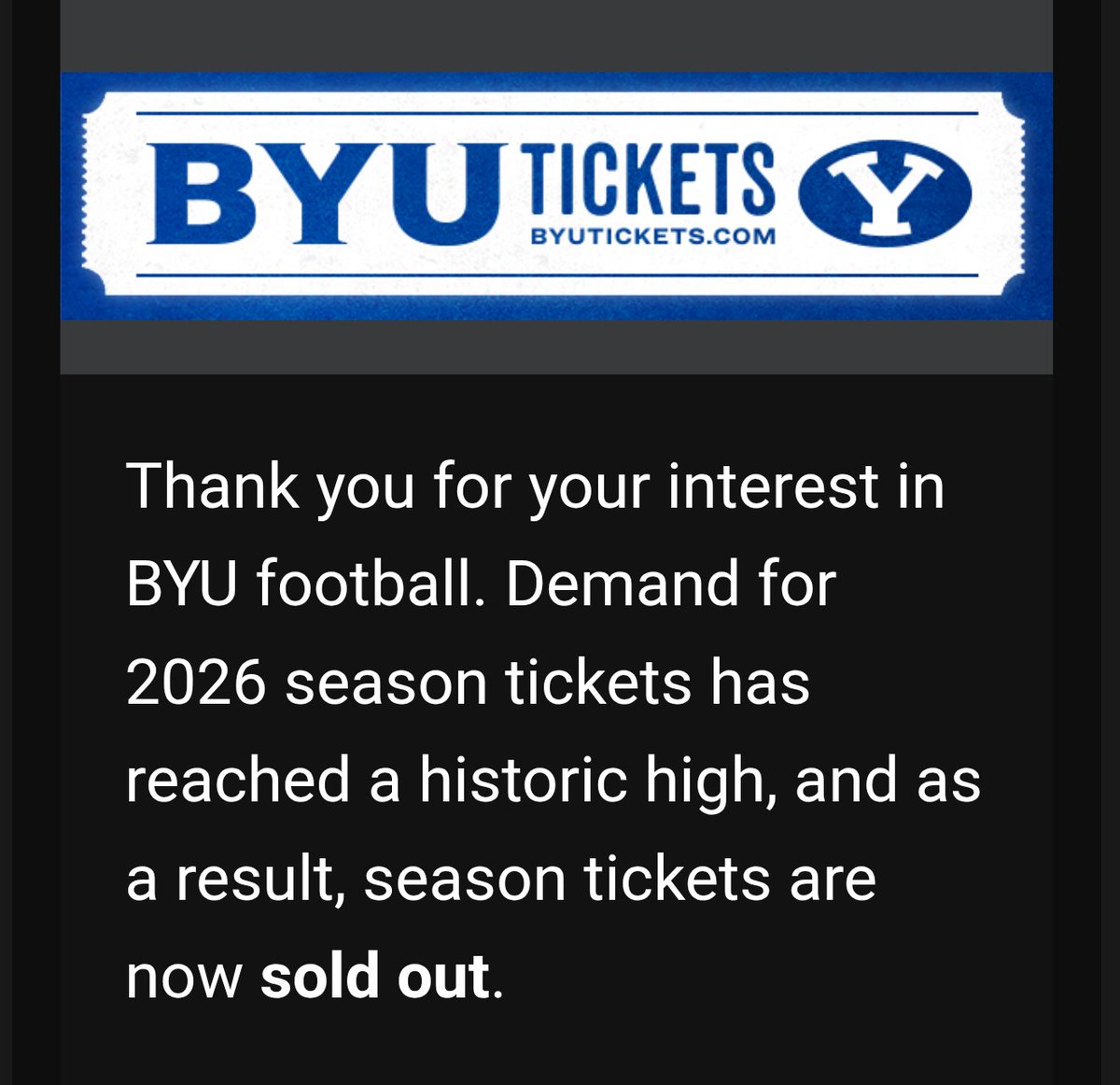 BYU season tickets are sold out before it made it out of Cougar Club selection.
