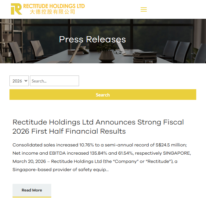 RectitudeHL's tweet photo. 📰Rectitude Holdings Ltd Announces Strong Fiscal 2026 First Half Financial Results📰

Read full story here: https://t.co/gzaJxUXIOv

#RectitudeHoldings #NASDAQ $RECT #stocks #fiscal #fiscalyear #financialreport #financialreporting #Singapore #singaporebusiness https://t.co/SPzpGVi5ix