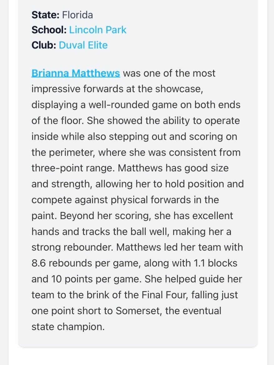 Bre_Matthews3's tweet image. 🙏🏽 grateful! Thank you @PGHFlorida &amp;amp; @hunterkeithl for the write-up. 
@DuvalElite 
#AGTG #GirlsBasketball #HardWork #BasketballShowcase