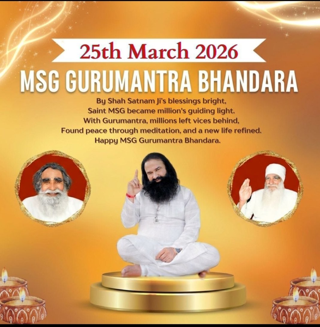 Satinde45672149's tweet photo. Today is an exceptionally sacred day at Dera Sacha Sauda. 53 years ago, Shah Satnam Singh Ji Maharaj carried forward the spiritual lineage by bestowing the Gurumantra  upon Saint Ram Rahim ji. This very occasion is celebrated as the
#MSGGurumantraBhandara
#MarchSpecial https://t.co/jy5Xa5lqVF