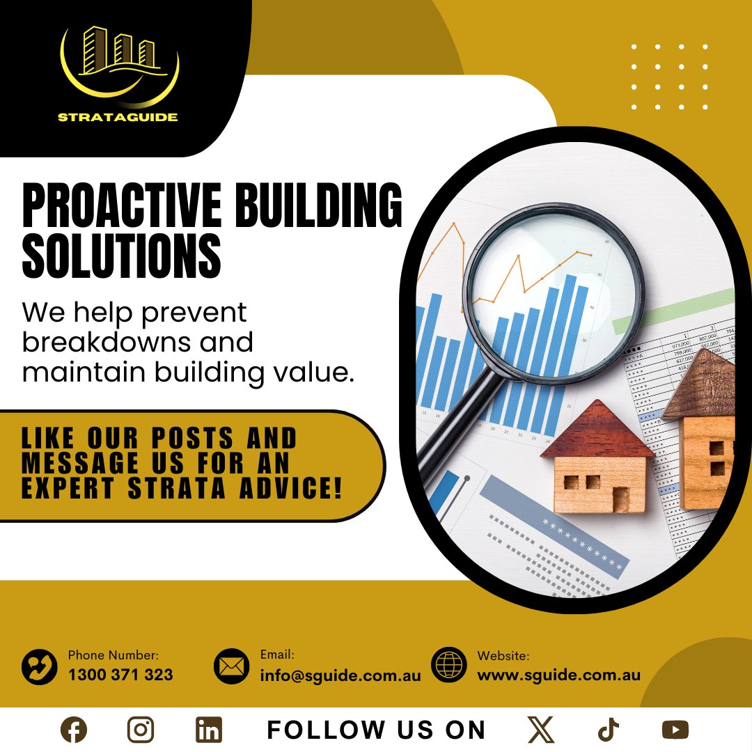 StrataGuide's tweet image. Prevent breakdowns, maintain value, and keep your community thriving. Strataguide makes proactive building solutions simple.

#StrataManagement #PropertyCare #BuildingSolutions