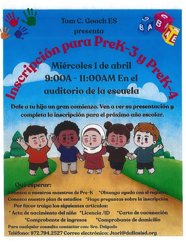 goochelementary's tweet photo. Preschool is essential for your child’s emotional and academic development. Get ready for the upcoming school year! 

Preescolar es esencial para el desarrollo emocional y académico de tu hijo. Prepárate para el próximo ciclo escolar! 

Registration opens on April 1st ‼️ https://t.co/aeuR9iOtHA