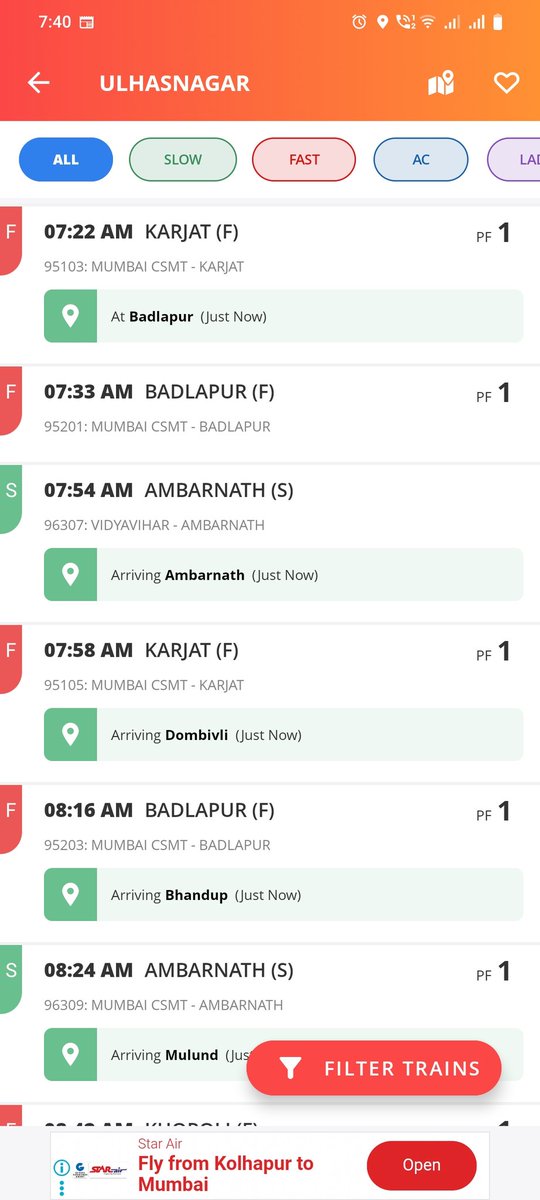 Haswanivicky's tweet photo. @srdomcogbbcr @srdombct @drmmumbaicr @Central_Railway @RailMinIndia @RailwaySeva @AshwiniVaishnaw @railcomplaint how your official app yatri is working,at 7:40 it's showing 7:54 ambernath train from ulhasnagar left, is it possible?? https://t.co/uIvJvIEQyG