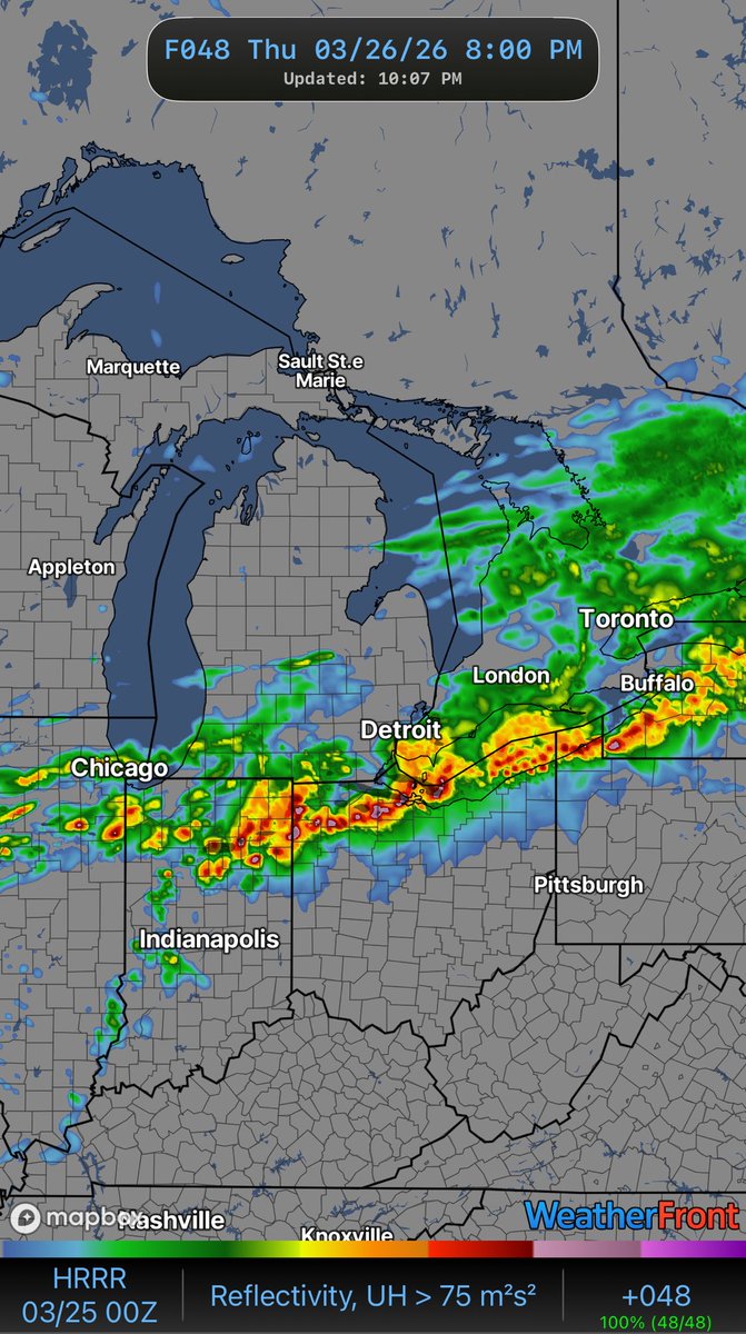 PezexWx's tweet photo. A significant severe weather event looks likely for the Great Lakes region Thursday evening. Damaging winds and large hail will be the main threats, though a couple of tornadoes cannot be ruled out, especially embedded within the line.

#wxtwitter #ohwx #inwx #ohwx #pawx https://t.co/jFqNw42wJB