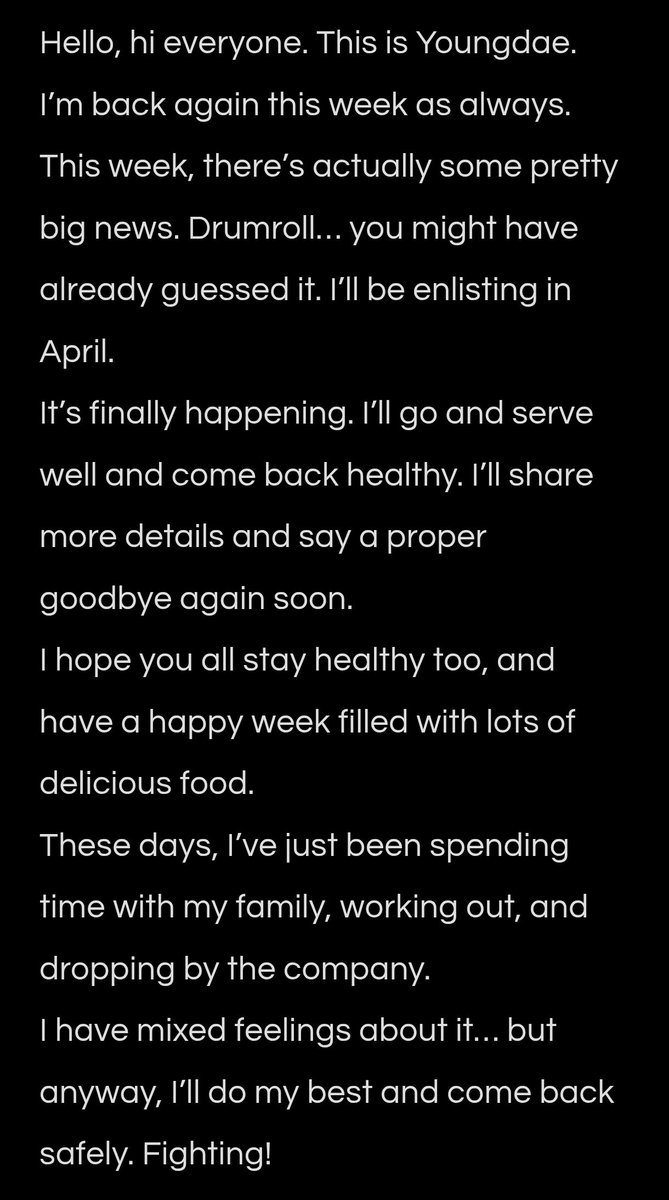 #KimYoungDae's Voice Note Message today.. 
Serve well, Youngdae, See you in Oct 2027 ☺