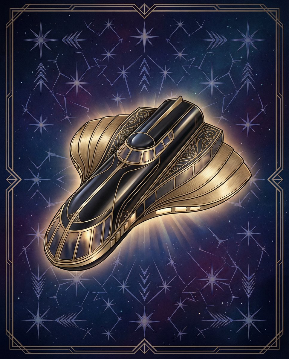 PromptSin's tweet image. The Great Gatsby if he owned a starship. 1920s opulence meets deep space travel. ✨🥂 
#ArtDeco #RetroFuturism #Synthography